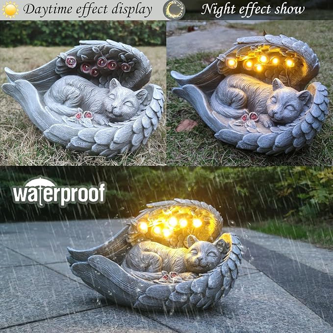 Solar Cat Garden Statues Outdoor Décor-Cat Figurines Solar LED Light Lawn Ornaments - Yard Decorations for Patio, Balcony, Backyard -Unique Birthday House Warming Gifts for Mom