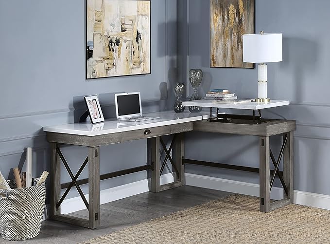 NicBex Kimberly-DW-00029-LWJ Home Office Desks, 67"x55"x30", Gray-1