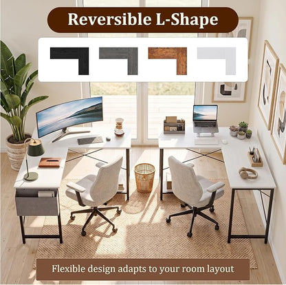 Alpen Corner Desk, L Shaped Gaming Desk with Storage Pocket and CPU Stand, Work Desk for Home Office, Small Corner Study Writing Table with Sturdy Metal Frame, 50 Inch, Classic White