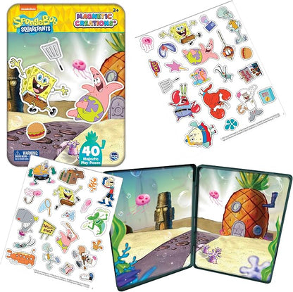 Spongebob Squarepants - Magnetic Creations Tin - Dress Up Play Set - Includes 2 Sheets of Mix & Match Dress Up Magnets with Storage Tin. Great Travel Activity for Kids and Toddlers!