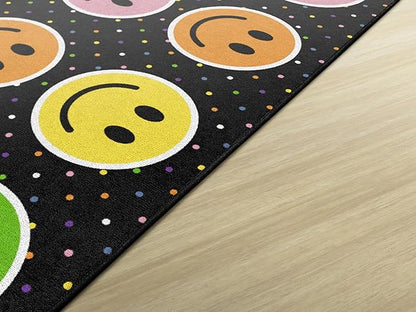 Flagship Carpets Smiley Seating (Seats 20) Classroom Area Rug or Educational Learning Mat, Kids Room or Playroom Carpet, 6' x 8'4", Black/Multi