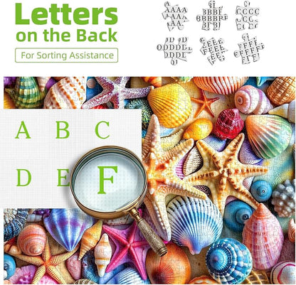 Colorful Seashell 1000 Piece Puzzles for Adults Clearance, Fun Puzzles for Adults 1000 Pieces with HD Print & Poster, 27.5" X 19.7" Dust Free, for Gifts Halloween Christmas Family Games