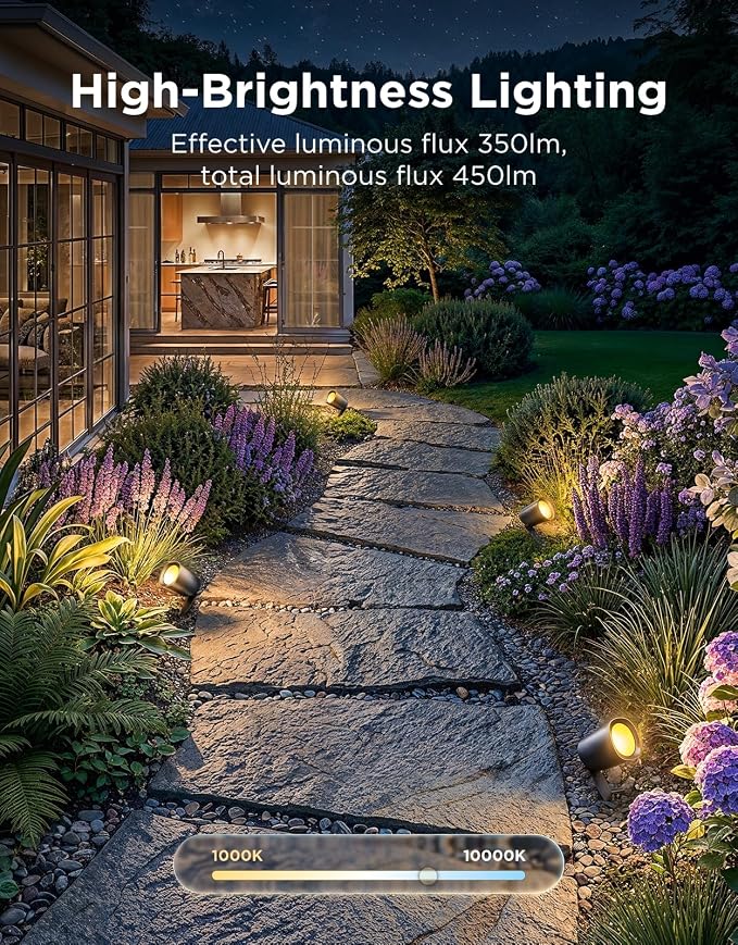 Govee Outdoor Spotlights Lite 4 Pack, IP67 Waterproof Spotlights, APP, WiFi | Landscape Lighting Work with Alexa, Matter and Google Assistant, RGBWIC Color Changing Light for Garden, Yard, Patio