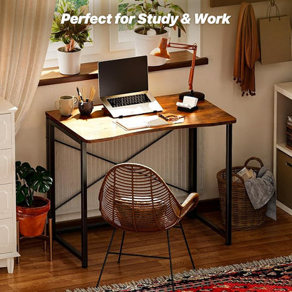 Huuger Folding Desk for Small Spaces, 31.5 Inch Foldable Computer Table, Easy Assembly, for Home Office, Study, Bedroom, Dorm, Space Saving, Small Writing Work Office Computer Desk, Rustic Brown