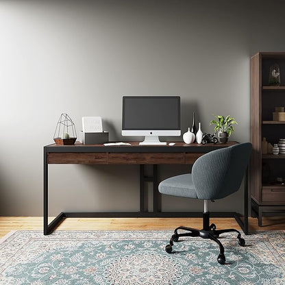 SIMPLIHOME Erina SOLID ACACIA WOOD Modern Industrial 72 Inch Wide Large Desk in Distressed Charcoal Brown, For the Office Desk, Writing Table, Workstation and Study Table