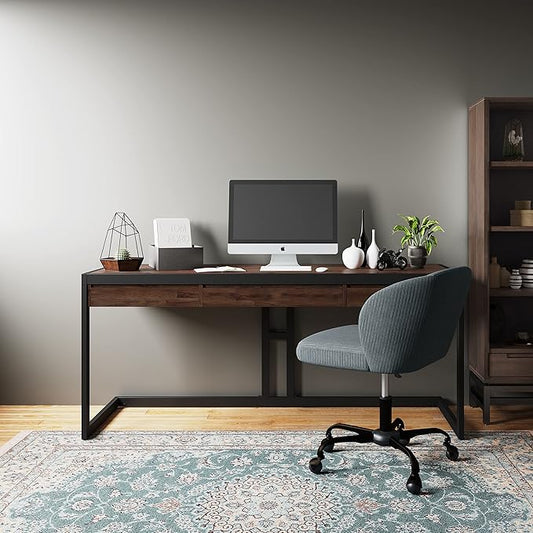 SIMPLIHOME Erina SOLID ACACIA WOOD Modern Industrial 72 Inch Wide Large Desk in Distressed Charcoal Brown, For the Office Desk, Writing Table, Workstation and Study Table