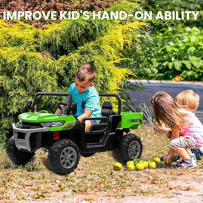 24V 4WD Ride on Truck Car w/4X200W Motor, Dump Bed, Gift Flower, 2 Seaters, Remote Control, 4 Wheeler, LED Light, Music, 24 Volt Ride on Toys for Big Kids Girls 3-8, Green