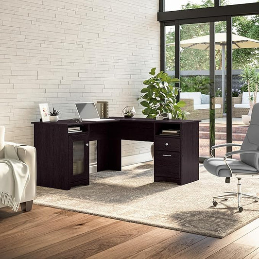 Bush Furniture Cabot 60W L Shaped Computer Desk in Espresso Oak