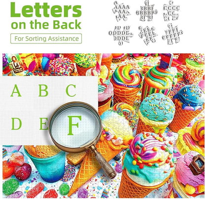 1000 Piece Puzzle for Adults - Ice Cream Party Puzzle with Letters on Back 27.5"x19.7", Funny Impossible Challenging Adult Jigsaw Puzzle, Ideal Gift for Sweets & Summer Puzzlers