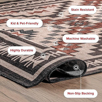 nuLOOM Leighton Machine Washable Southwestern Medallion Ultra Thin Area Rug, 9' x 12', Beige