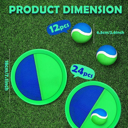 Charniol Kids Toys Toss and Catch Game Set Beach Game Outdoor Ball Sports Games Toss and Catch Ball Nylon Toys for Kids Adults(Blue Green,12 Paddles 6 Balls)