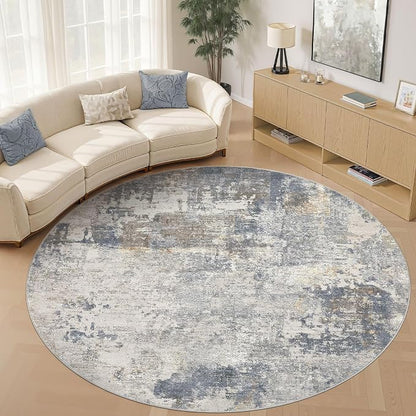 UERMEI 10ft Round Area Rug Living Room Rugs - 10x10 Washable Large Neutral Modern Abstract Soft Thin Rug Indoor Floor No Slip Rug Carpet for Bedroom Under Dining Table Home Office Decor - Blue Grey