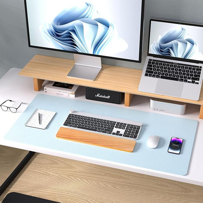 Aothia Leather Desk Pad Protector, Mouse Pad, Office Desk Mat, Non-Slip PU Leather Desk Blotter, Laptop Desk Pad, Waterproof Desk Writing Pad for Office and Home (23.6" x 13.7", Baby Blue)