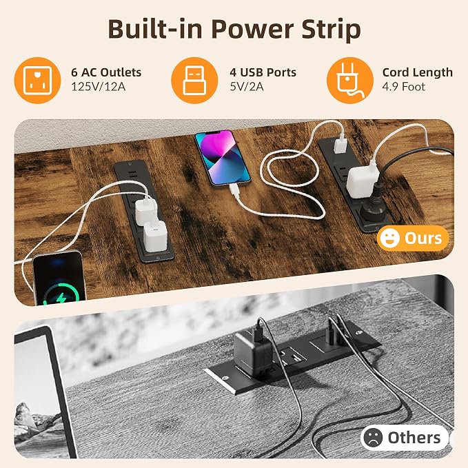 YOSHOOT 2 Person Computer Desk, 87" Long Gaming Desk for 2 People | Double Desk with 3 Fabric Drawers and 2 Power Outlets, Home Office Table for Adults and Teenagers, Rustic Brown