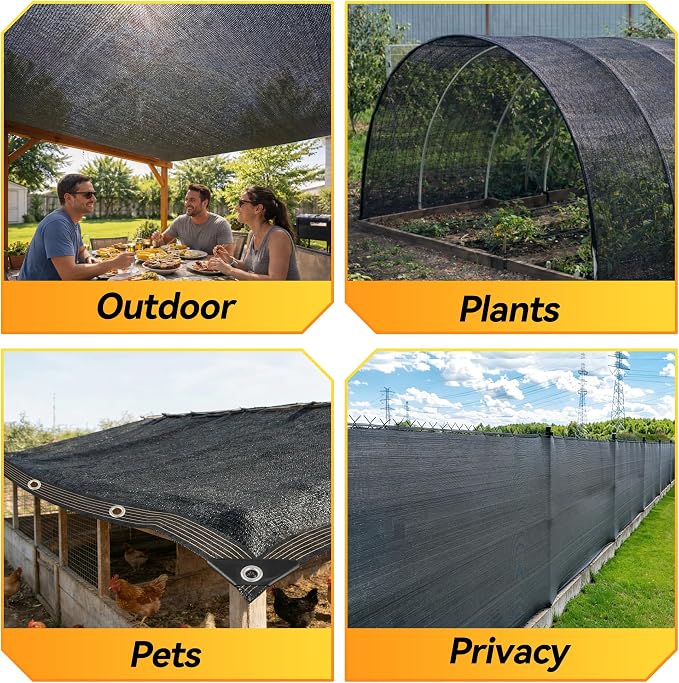 JOJOLEE 40% Sun Shade Cloth, 8x20FT Shade Net Mesh Tarp with Grommets, Black Sunblock Cover for Outdoor Patio Plants, Pergola, Greenhouse, Chicken Coop, Backyard, Balcony