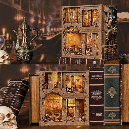 fifijoy Book Nook Kit - DIY Miniature House Dollhouse Kit for Adults and Teens, 3D Wooden Puzzle Booknook Build Bookshelf Decor with LED Light, Gifts for Family and Friends (Egyptian Pharaoh's Tomb)