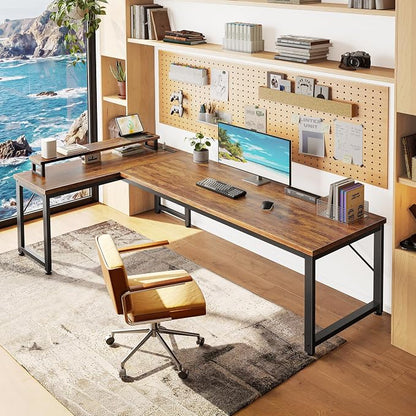 PRAISUN 61" L Shaped Computer Desk, Outlets, Monitor Stand, Rustic Brown | USB-C Ports, Reversible Charging Station, Spacious Desktop & Legroom, 0.94 Inch Thick Desktop, for Gaming, Study & Work