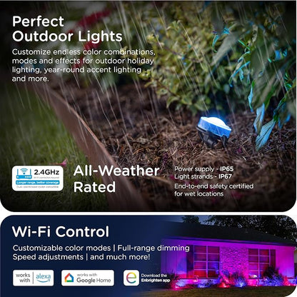 Enbrighten Vibe Eternity Garden Lights, 33ft, 8 RGBWIC LEDs, Waterproof, Uplights, Outdoor Landscape Lighting, Home Exterior Spotlight, Smart App, Works with Alexa, Google Home, 83789