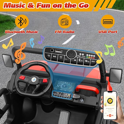Joyracer 4WD 24 Volt Ride on Toys, 800W Ride on Truck for Kids, 2 Seater Power Car Wheels w/Dump Bed & Shovel, Ride on UTV w/Remote Control, Bluetooth, LED Lights, Red
