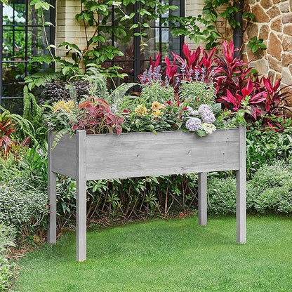 Yaheetech 1pc Raised Garden Bed Outdoor with Legs Horticulture Elevated Wood Planter Boxes w/Stable Rectangle Structure Standing Planter for Vegetables Flowers Herbs Planting,Gray