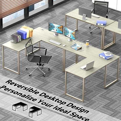 SHW Mission 55 x 60 L-Shape Home Office Computer Desk, Maple | Reversible Desktop Design
