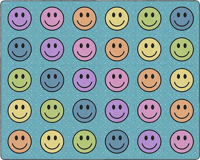 Flagship Carpets Smiley Seating (Seats 30) Classroom Area Rug or Educational Learning Mat, Kids Room or Playroom Carpet, 10'6" x 13'2", Blue/Multi