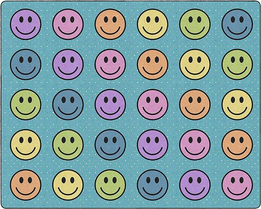 Flagship Carpets Smiley Seating (Seats 30) Classroom Area Rug or Educational Learning Mat, Kids Room or Playroom Carpet, 10'6" x 13'2", Blue/Multi