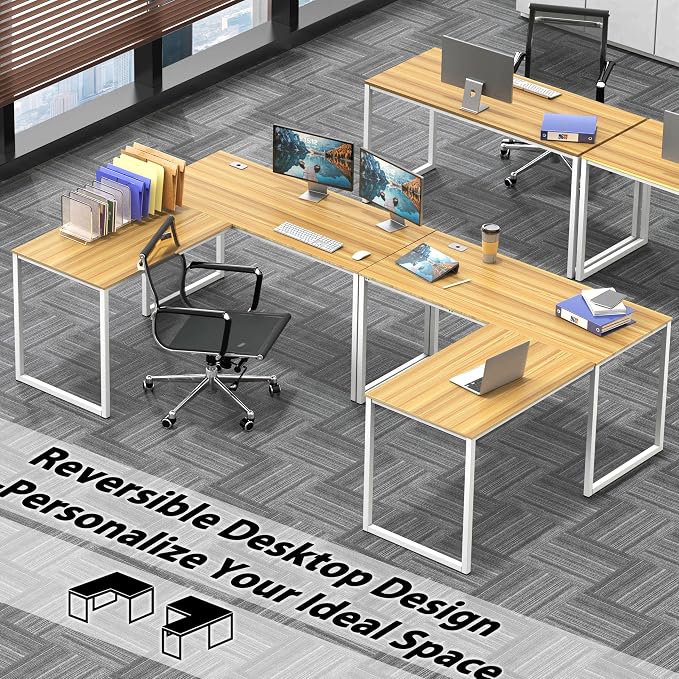 SHW Mission 55 x 60 L-Shape Home Office Computer Desk, Oak | Reversible Desktop Design