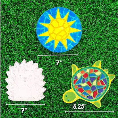 Creative Roots Mosaic Turtle, Hedgehog, & Sun - 3-Pack 7-Inch Ceramic Stepping Stones & 6 Vibrant Paints, Paint Your Own DIY Stepping Stones for Kids Ages 8+