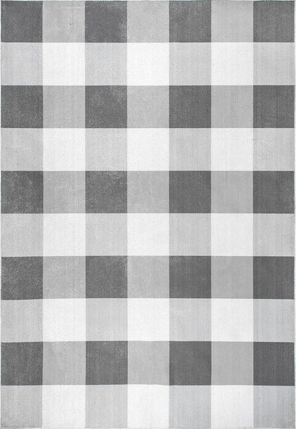 nuLOOM Lucy Machine Washable Farmhouse Buffalo Plaid Ultra Thin Accent Rug, 2' x 3', Grey