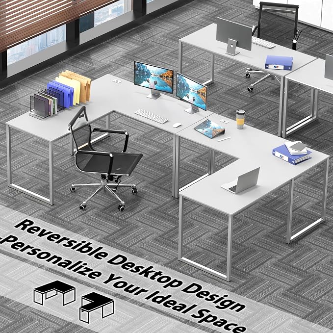 SHW Mission 55 x 60 L-Shape Home Office Computer Desk, White | Reversible Desktop Design