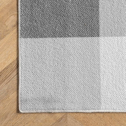nuLOOM Lucy Machine Washable Farmhouse Buffalo Plaid Ultra Thin Accent Rug, 2' x 3', Grey