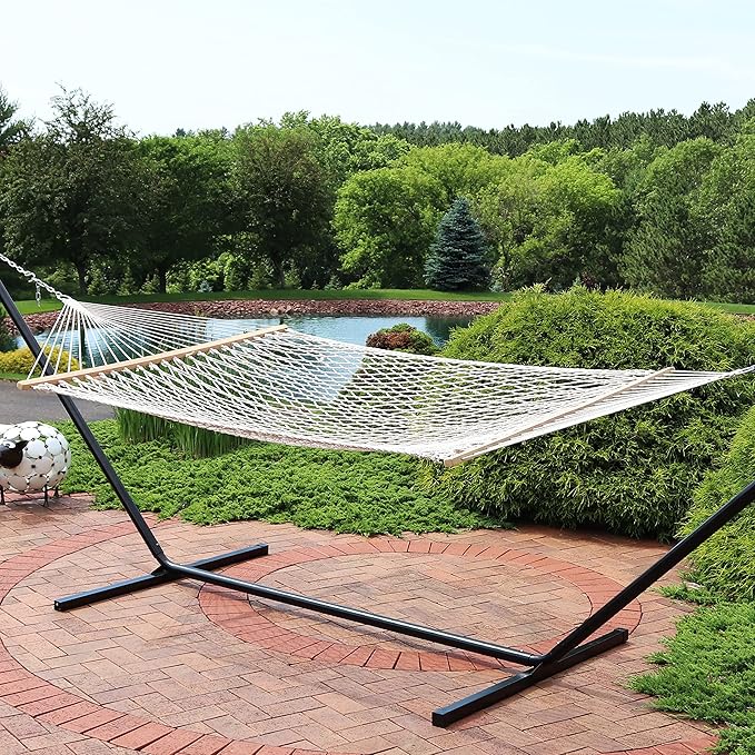 Sunnydaze Cotton Rope Hammock for Outside - 450-Pound Capacity Indoor or Outdoor Hammock with Spreader Bars - Natural