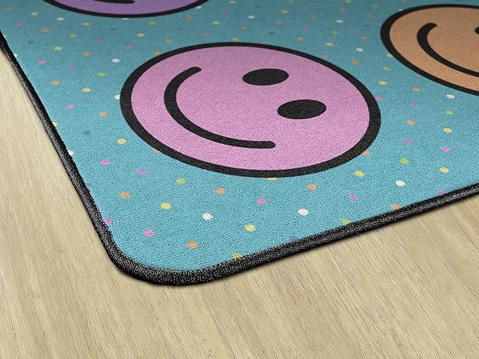 Flagship Carpets Smiley Seating (Seats 30) Classroom Area Rug or Educational Learning Mat, Kids Room or Playroom Carpet, 10'6" x 13'2", Blue/Multi