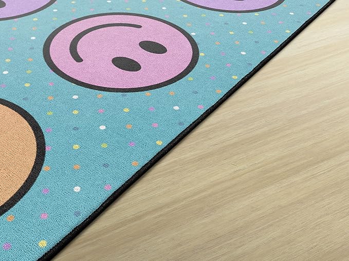 Flagship Carpets Smiley Seating (Seats 30) Classroom Area Rug or Educational Learning Mat, Kids Room or Playroom Carpet, 10'6" x 13'2", Blue/Multi