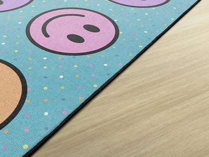 Flagship Carpets Smiley Seating (Seats 30) Classroom Area Rug or Educational Learning Mat, Kids Room or Playroom Carpet, 10'6" x 13'2", Blue/Multi