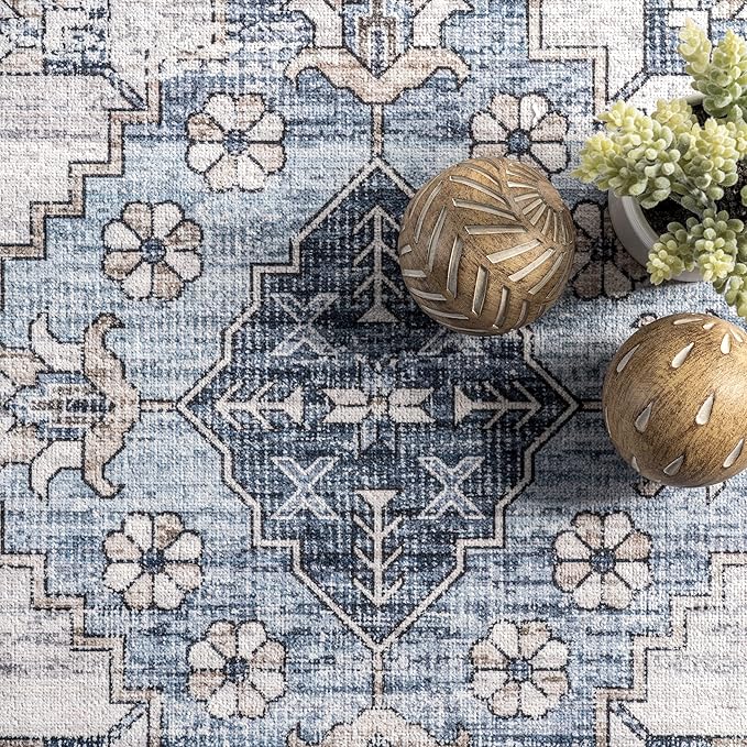 nuLOOM Dania Machine Washable Medallion Accent Rug, 2' x 3', Navy, Rectangular, 0.1" Thick
