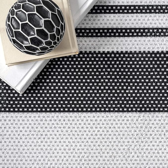 nuLOOM Lena Machine Washable Striped Ultra Thin Area Rug, 9' x 12', Grey