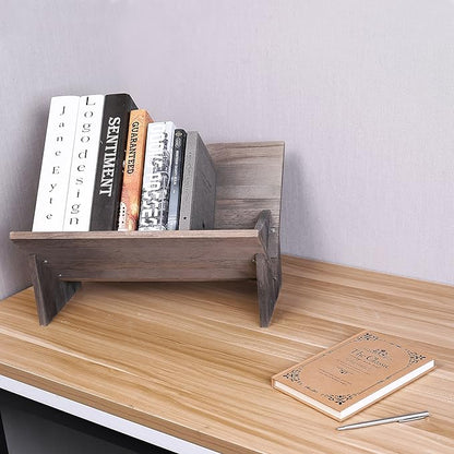 MyGift Rustic Barnwood Gray Desktop Bookcase with Tilted Design, Decorative Storage Organizer Display Bookshelf