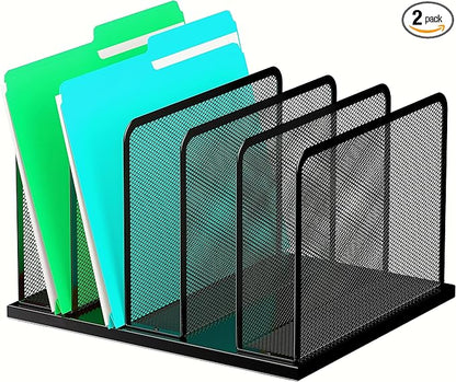 Kuntine.B Desk File Organizer Upright Mesh Desktop Organizer File Sorter Office Organization File Holder for Home, Office & Classroom (Black, 1 Pack 5-Section)