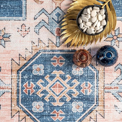 nuLOOM Norma Machine Washable Traditional Medallion Ultra Thin Runner Rug, 2' 6" x 8', Blue